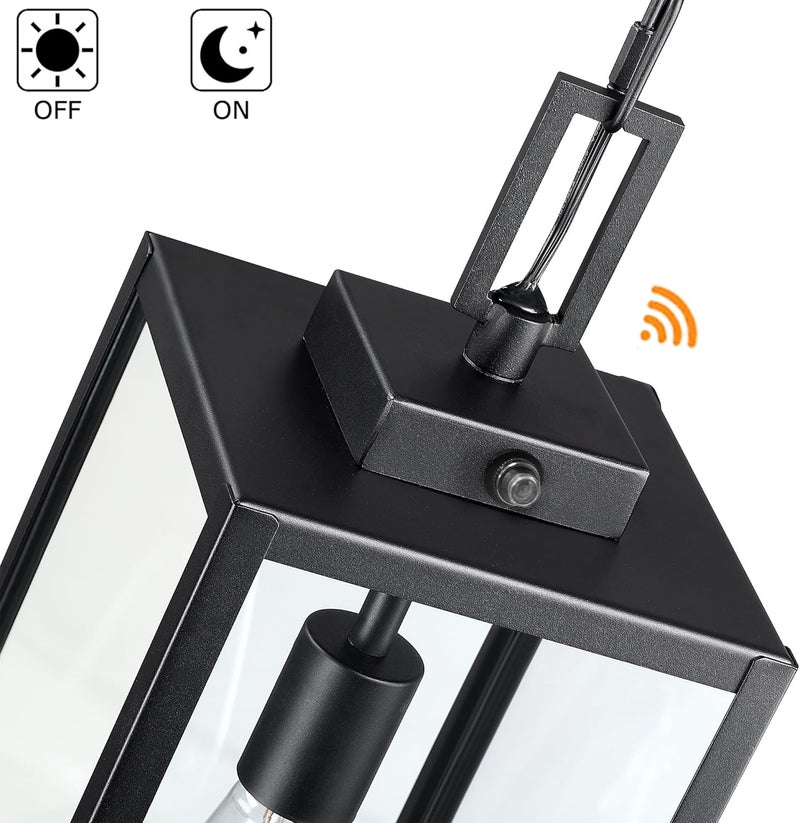 Faymart lighting إضاءة معلقة خارجية 17 بوصة من الغسق إلى الفجر، ضوء معلق حساس لمدخل الشرفة، فوانيس معدنية وزجاجية مع جهاز استشعار للضوء الخارجي، للإضاءة عند الباب الأمامي، E26 - Image 3